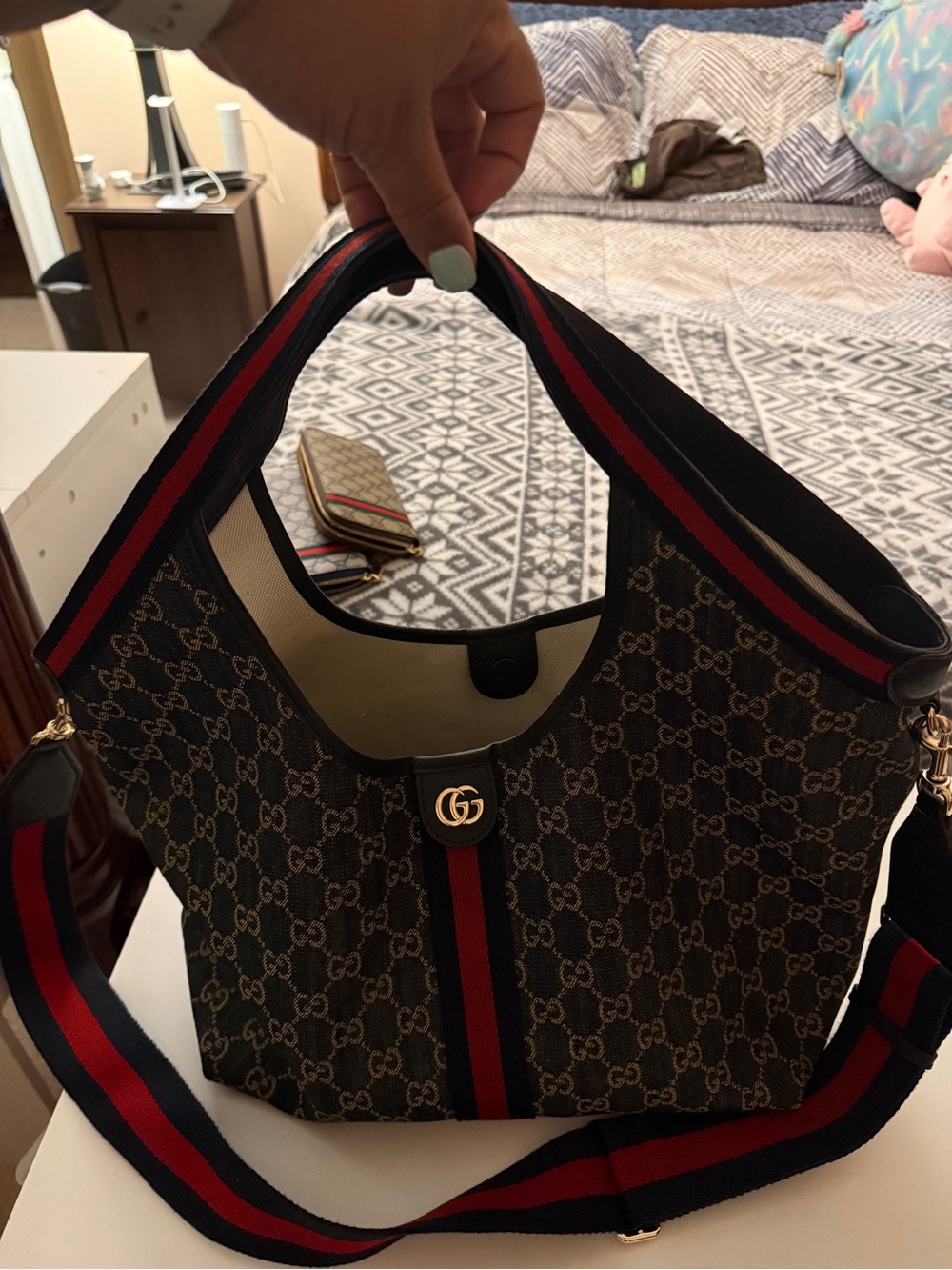Canvas Hobo with Red and Blue Web Stripe